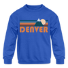Denver, Colorado Youth Sweatshirt - Retro Mountain Youth Denver Crewneck Sweatshirt - royal blue