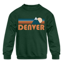 Denver, Colorado Youth Sweatshirt - Retro Mountain Youth Denver Crewneck Sweatshirt - forest green