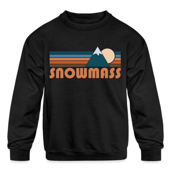 Snowmass, Colorado Youth Sweatshirt - Retro Mountain Youth Snowmass Crewneck Sweatshirt - black