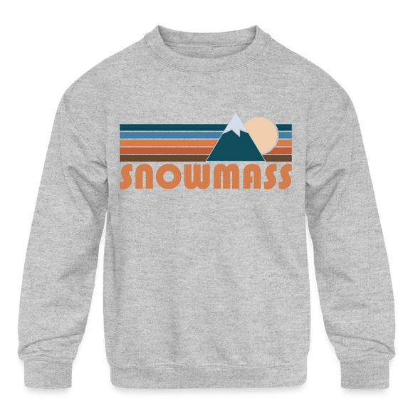 Snowmass, Colorado Youth Sweatshirt - Retro Mountain Youth Snowmass Crewneck Sweatshirt - heather gray
