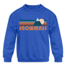 Snowmass, Colorado Youth Sweatshirt - Retro Mountain Youth Snowmass Crewneck Sweatshirt - royal blue