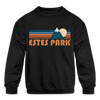 Estes Park, Colorado Youth Sweatshirt - Retro Mountain Youth Estes Park Crewneck Sweatshirt - black
