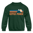 Estes Park, Colorado Youth Sweatshirt - Retro Mountain Youth Estes Park Crewneck Sweatshirt - forest green