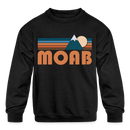 Moab, Utah Youth Sweatshirt - Retro Mountain Youth Moab Crewneck Sweatshirt - black