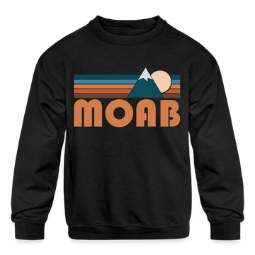 Moab, Utah Youth Sweatshirt - Retro Mountain Youth Moab Crewneck Sweatshirt - black