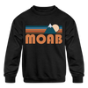 Moab, Utah Youth Sweatshirt - Retro Mountain Youth Moab Crewneck Sweatshirt - black