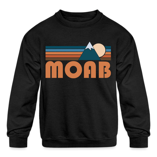 Moab, Utah Youth Sweatshirt - Retro Mountain Youth Moab Crewneck Sweatshirt - black