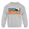 Moab, Utah Youth Sweatshirt - Retro Mountain Youth Moab Crewneck Sweatshirt - heather gray