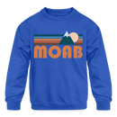 Moab, Utah Youth Sweatshirt - Retro Mountain Youth Moab Crewneck Sweatshirt - royal blue