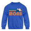 Moab, Utah Youth Sweatshirt - Retro Mountain Youth Moab Crewneck Sweatshirt - royal blue