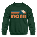 Moab, Utah Youth Sweatshirt - Retro Mountain Youth Moab Crewneck Sweatshirt - forest green