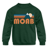 Moab, Utah Youth Sweatshirt - Retro Mountain Youth Moab Crewneck Sweatshirt - forest green