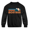 Montana Youth Sweatshirt - Retro Mountain Youth Montana Crewneck Sweatshirt - black
