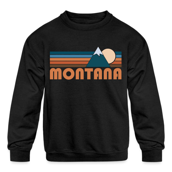 Montana Youth Sweatshirt - Retro Mountain Youth Montana Crewneck Sweatshirt - black