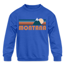 Montana Youth Sweatshirt - Retro Mountain Youth Montana Crewneck Sweatshirt - royal blue