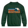 Montana Youth Sweatshirt - Retro Mountain Youth Montana Crewneck Sweatshirt - forest green