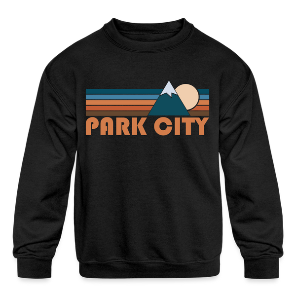 Park City, Utah Youth Sweatshirt - Retro Mountain Youth Park City Crewneck Sweatshirt - black
