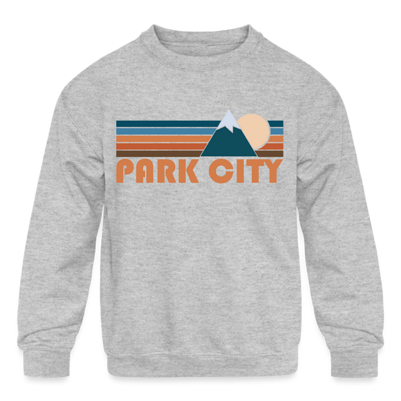 Park City, Utah Youth Sweatshirt - Retro Mountain Youth Park City Crewneck Sweatshirt - heather gray