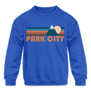Park City, Utah Youth Sweatshirt - Retro Mountain Youth Park City Crewneck Sweatshirt - royal blue