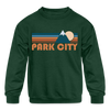 Park City, Utah Youth Sweatshirt - Retro Mountain Youth Park City Crewneck Sweatshirt - forest green