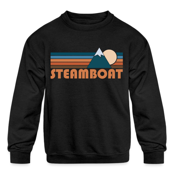 Steamboat, Colorado Youth Sweatshirt - Retro Mountain Youth Steamboat Crewneck Sweatshirt - black