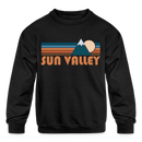 Sun Valley, Idaho Youth Sweatshirt - Retro Mountain Youth Sun Valley Crewneck Sweatshirt - black