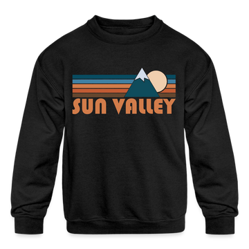 Sun Valley, Idaho Youth Sweatshirt - Retro Mountain Youth Sun Valley Crewneck Sweatshirt - black