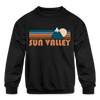 Sun Valley, Idaho Youth Sweatshirt - Retro Mountain Youth Sun Valley Crewneck Sweatshirt - black