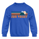 Sun Valley, Idaho Youth Sweatshirt - Retro Mountain Youth Sun Valley Crewneck Sweatshirt - royal blue
