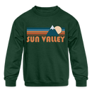 Sun Valley, Idaho Youth Sweatshirt - Retro Mountain Youth Sun Valley Crewneck Sweatshirt - forest green