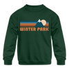 Winter Park, Colorado Youth Sweatshirt - Retro Mountain Youth Winter Park Crewneck Sweatshirt - forest green