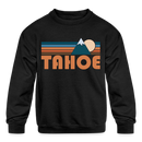 Tahoe, California Youth Sweatshirt - Retro Mountain Youth Tahoe Crewneck Sweatshirt - black