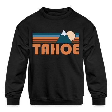 Tahoe, California Youth Sweatshirt - Retro Mountain Youth Tahoe Crewneck Sweatshirt - black