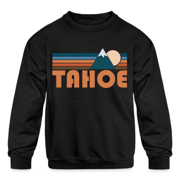 Tahoe, California Youth Sweatshirt - Retro Mountain Youth Tahoe Crewneck Sweatshirt - black