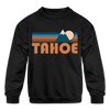 Tahoe, California Youth Sweatshirt - Retro Mountain Youth Tahoe Crewneck Sweatshirt - black