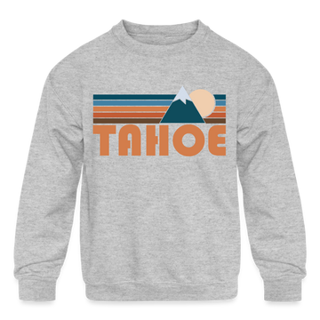 Tahoe, California Youth Sweatshirt - Retro Mountain Youth Tahoe Crewneck Sweatshirt - heather gray