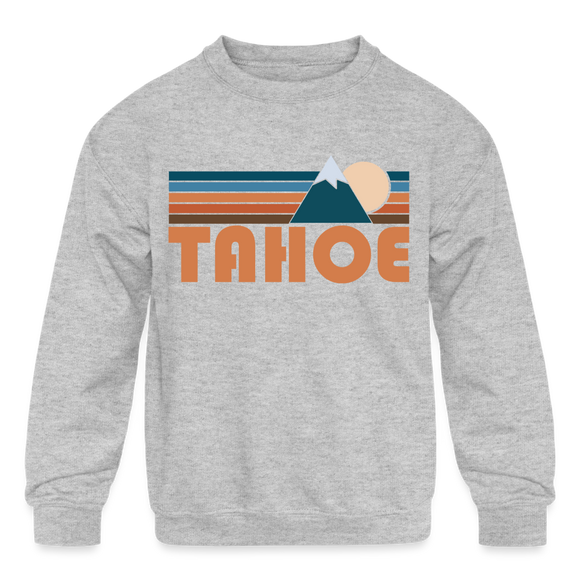 Tahoe, California Youth Sweatshirt - Retro Mountain Youth Tahoe Crewneck Sweatshirt - heather gray
