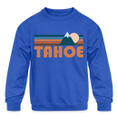 Tahoe, California Youth Sweatshirt - Retro Mountain Youth Tahoe Crewneck Sweatshirt - royal blue