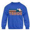 Tahoe, California Youth Sweatshirt - Retro Mountain Youth Tahoe Crewneck Sweatshirt - royal blue