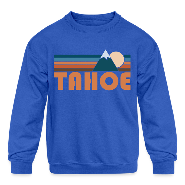 Tahoe, California Youth Sweatshirt - Retro Mountain Youth Tahoe Crewneck Sweatshirt - royal blue