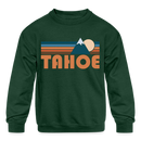 Tahoe, California Youth Sweatshirt - Retro Mountain Youth Tahoe Crewneck Sweatshirt - forest green