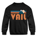 Vail, Colorado Youth Sweatshirt - Retro Mountain Youth Vail Crewneck Sweatshirt - black