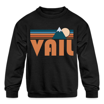Vail, Colorado Youth Sweatshirt - Retro Mountain Youth Vail Crewneck Sweatshirt - black