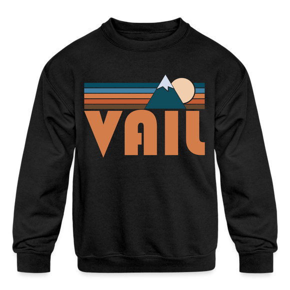 Vail, Colorado Youth Sweatshirt - Retro Mountain Youth Vail Crewneck Sweatshirt - black