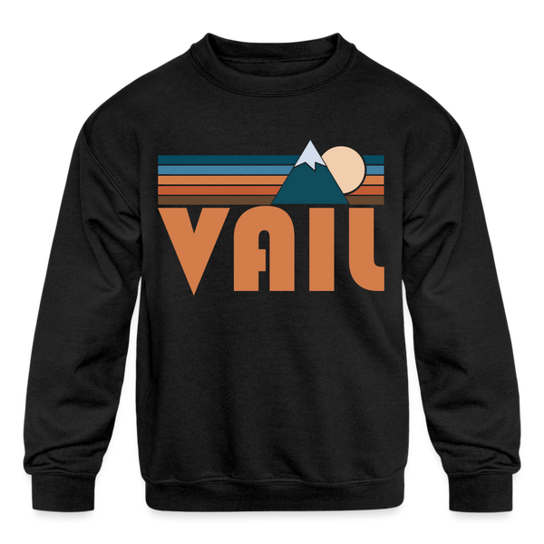 Vail, Colorado Youth Sweatshirt - Retro Mountain Youth Vail Crewneck Sweatshirt - black