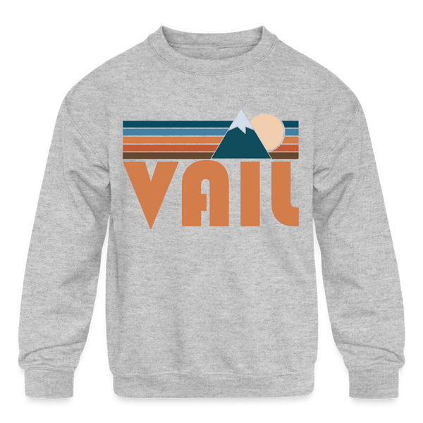 Vail, Colorado Youth Sweatshirt - Retro Mountain Youth Vail Crewneck Sweatshirt - heather gray
