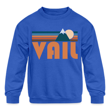 Vail, Colorado Youth Sweatshirt - Retro Mountain Youth Vail Crewneck Sweatshirt - royal blue