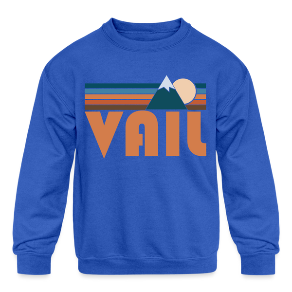 Vail, Colorado Youth Sweatshirt - Retro Mountain Youth Vail Crewneck Sweatshirt - royal blue