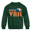 Vail, Colorado Youth Sweatshirt - Retro Mountain Youth Vail Crewneck Sweatshirt - forest green