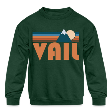 Vail, Colorado Youth Sweatshirt - Retro Mountain Youth Vail Crewneck Sweatshirt - forest green